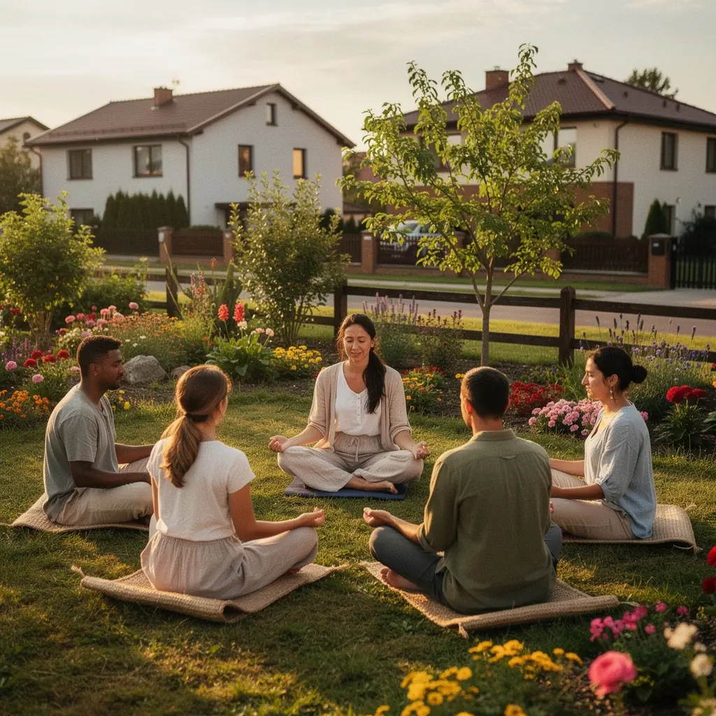 Przestrzeń do jogi regeneracyjnej z delikatnymi poduszkami do relaksu