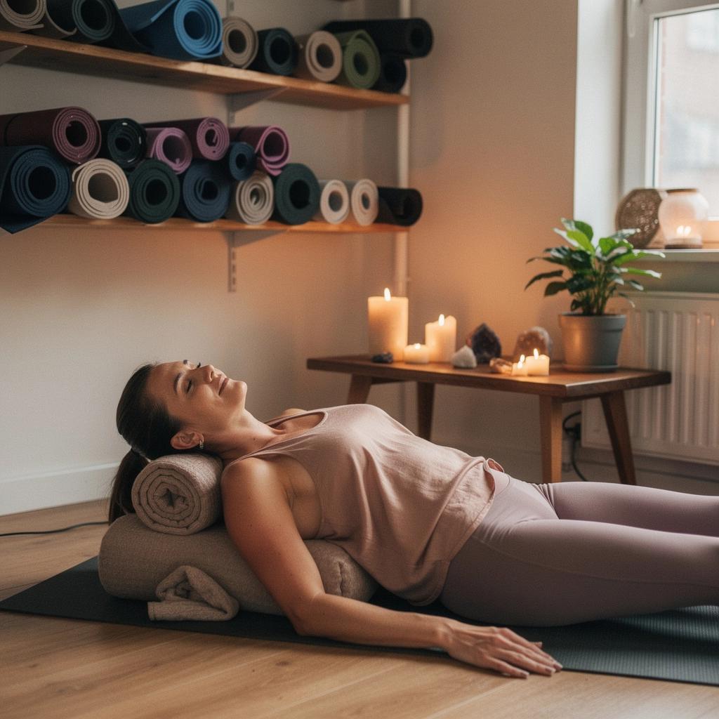Osoba wykonująca pozycję jogi na plaży o zachodzie słońca